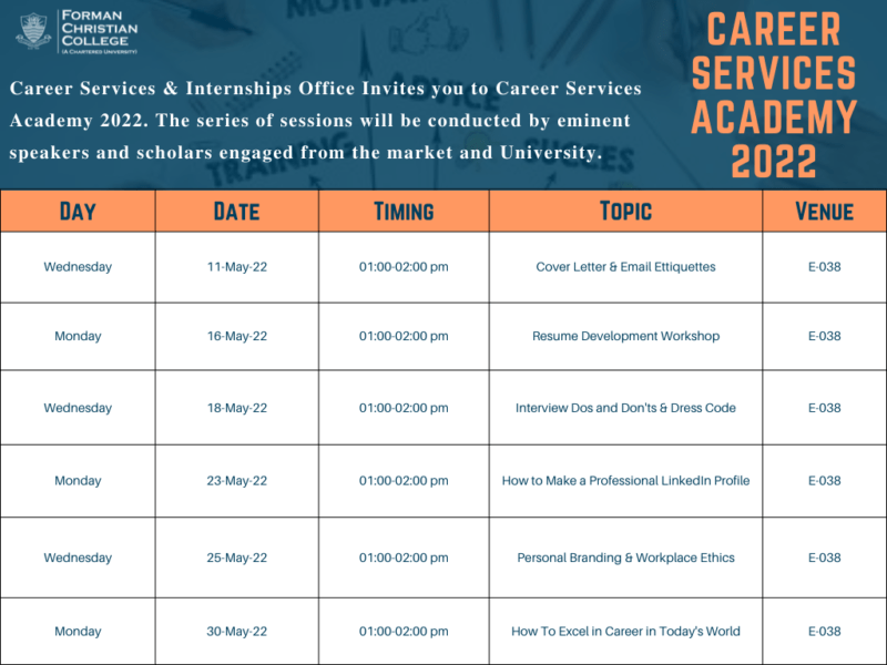 Invitation to attend Career Services Academy 2022 FCCU University