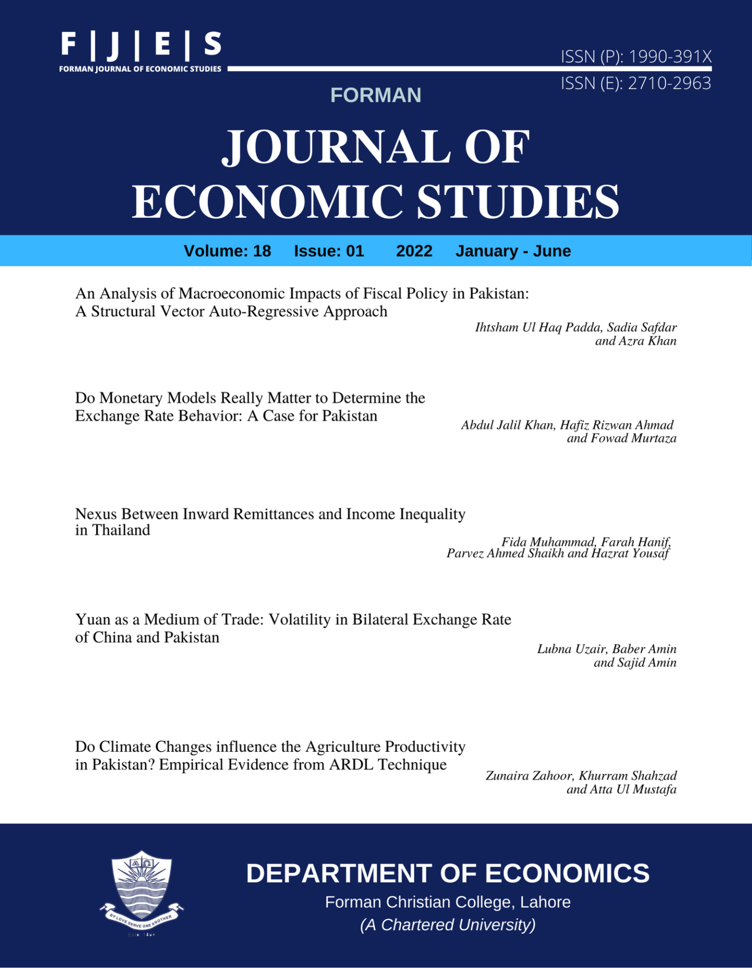 Forman Journal of Economic Studies - FCCU University